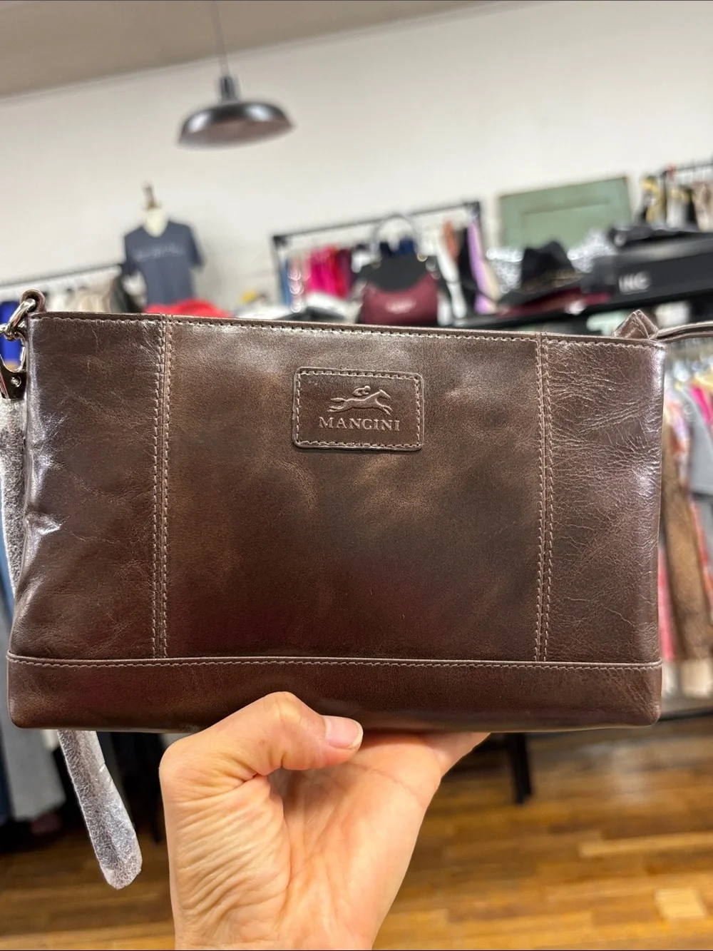 Mancini Casablanca rfid organizer wristlet bag brown leather